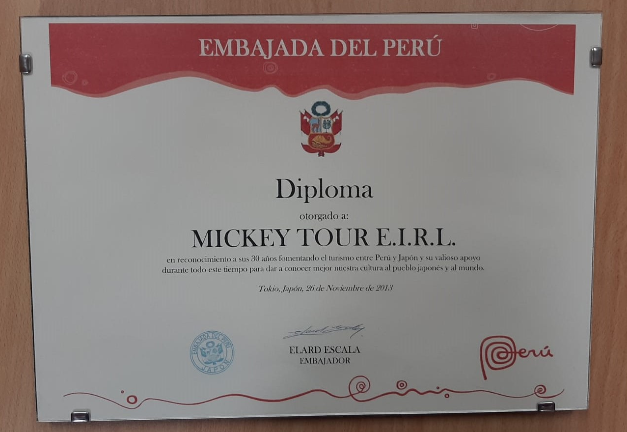 November 2013. Award of the Ambassador of Peru in Japan